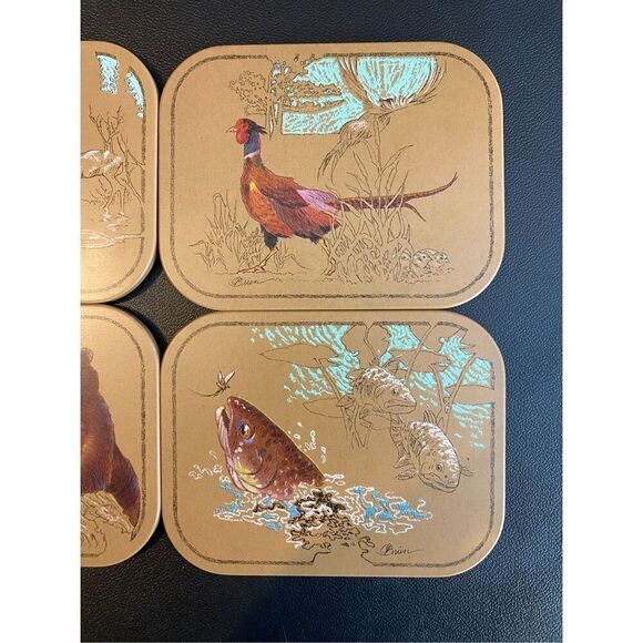 Set of 4 Vintage Avon Wildlife Coasters Tom O'Brien Felt Back - Picture 2 of 11